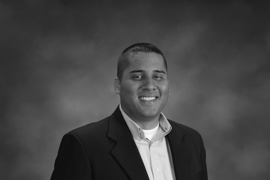 Black-and-white executive portrait
